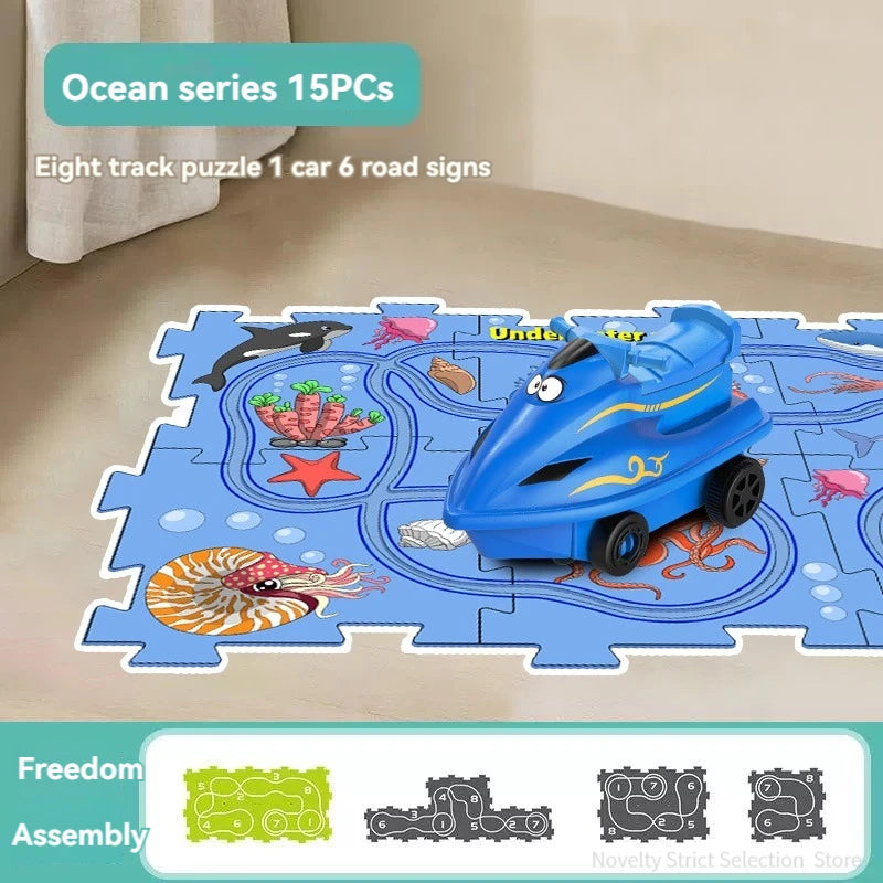 Puzzel Toy Set Rail Car DIY Assemble Jigsaw Flexible Railway Track Parent-Child Interaction Toy Electric Car Puzzle Toys Gifts